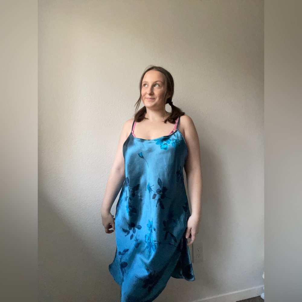 Teal Rose Slip Dress